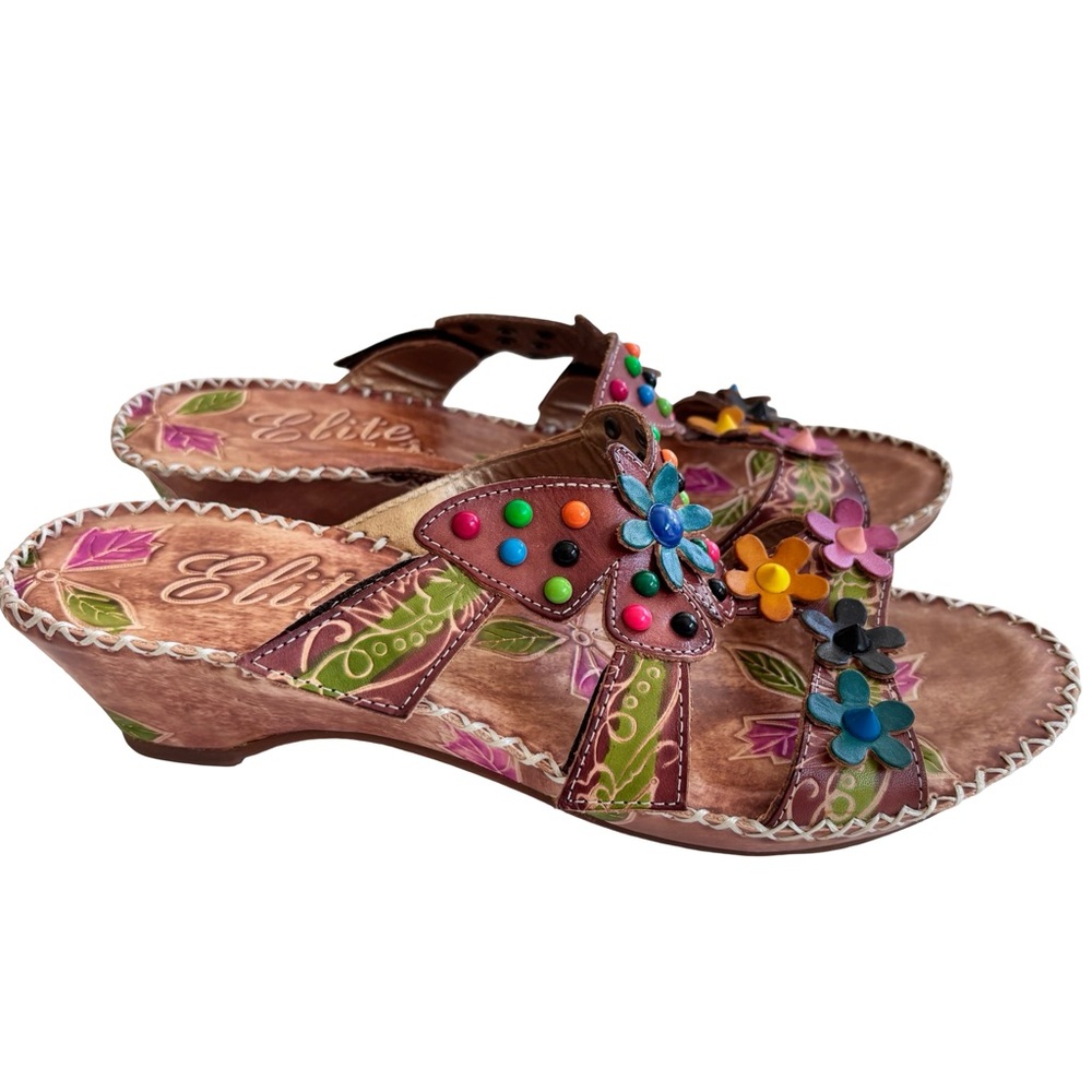 Corkys Elite Rosie Colorful Leather Artsy Sandals  Sz 9